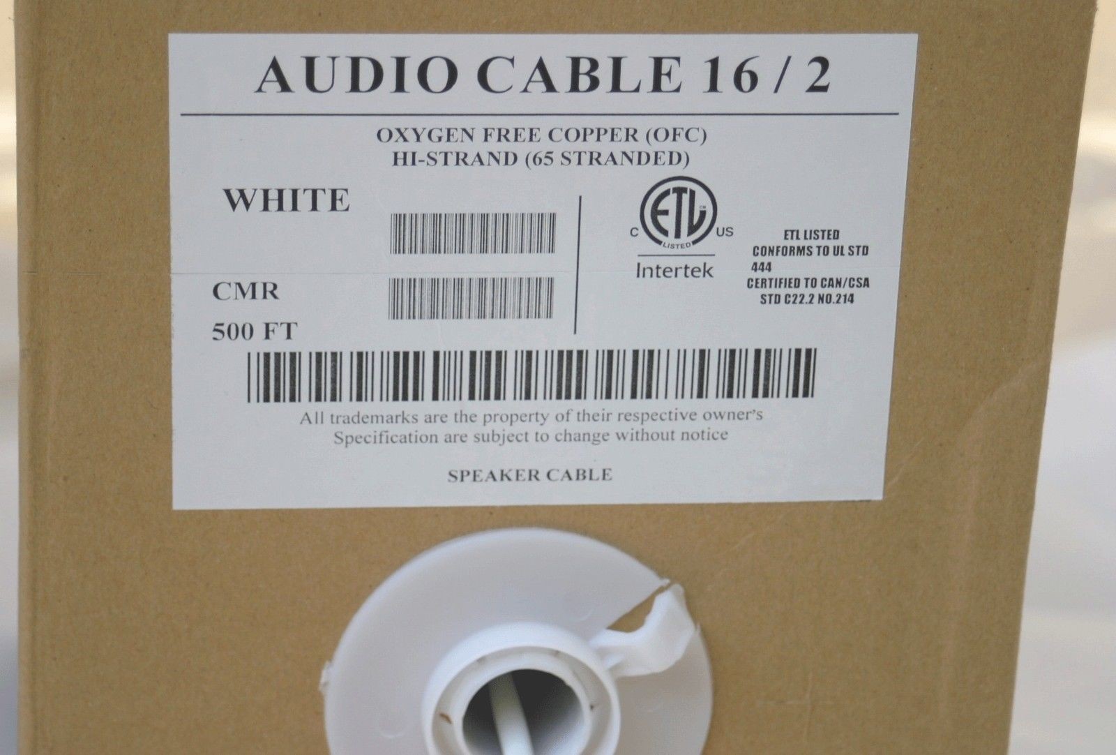 100'Ft White 16 /2 gauge In-Wall outdoor audio cable CL3 R Speaker Wire OFC 65ST