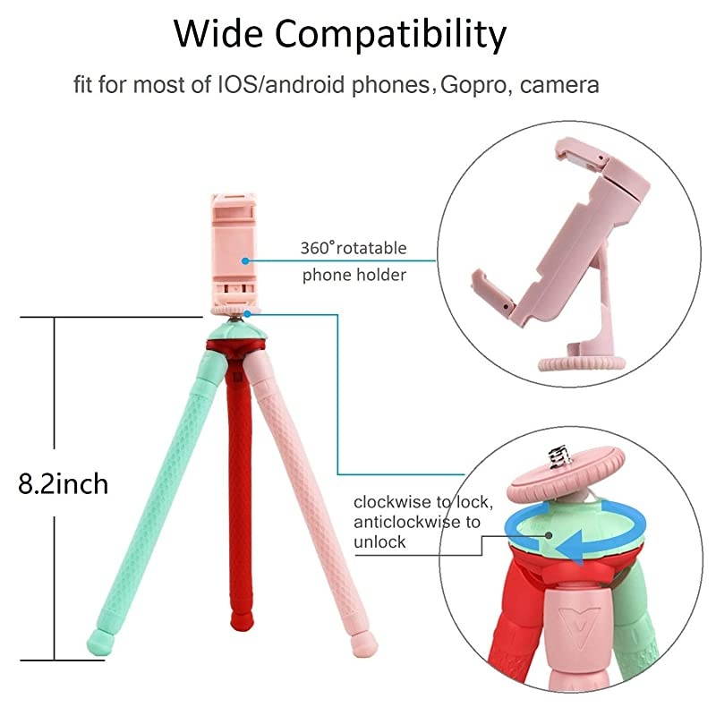 Phone Tripod Flexible Detachable Legs  Camera Stand Holder 12.6inch with Wireless Remote, Universal Clip Compatible with iPhone, Cellphones, iPad, Sports Camera (Blue)