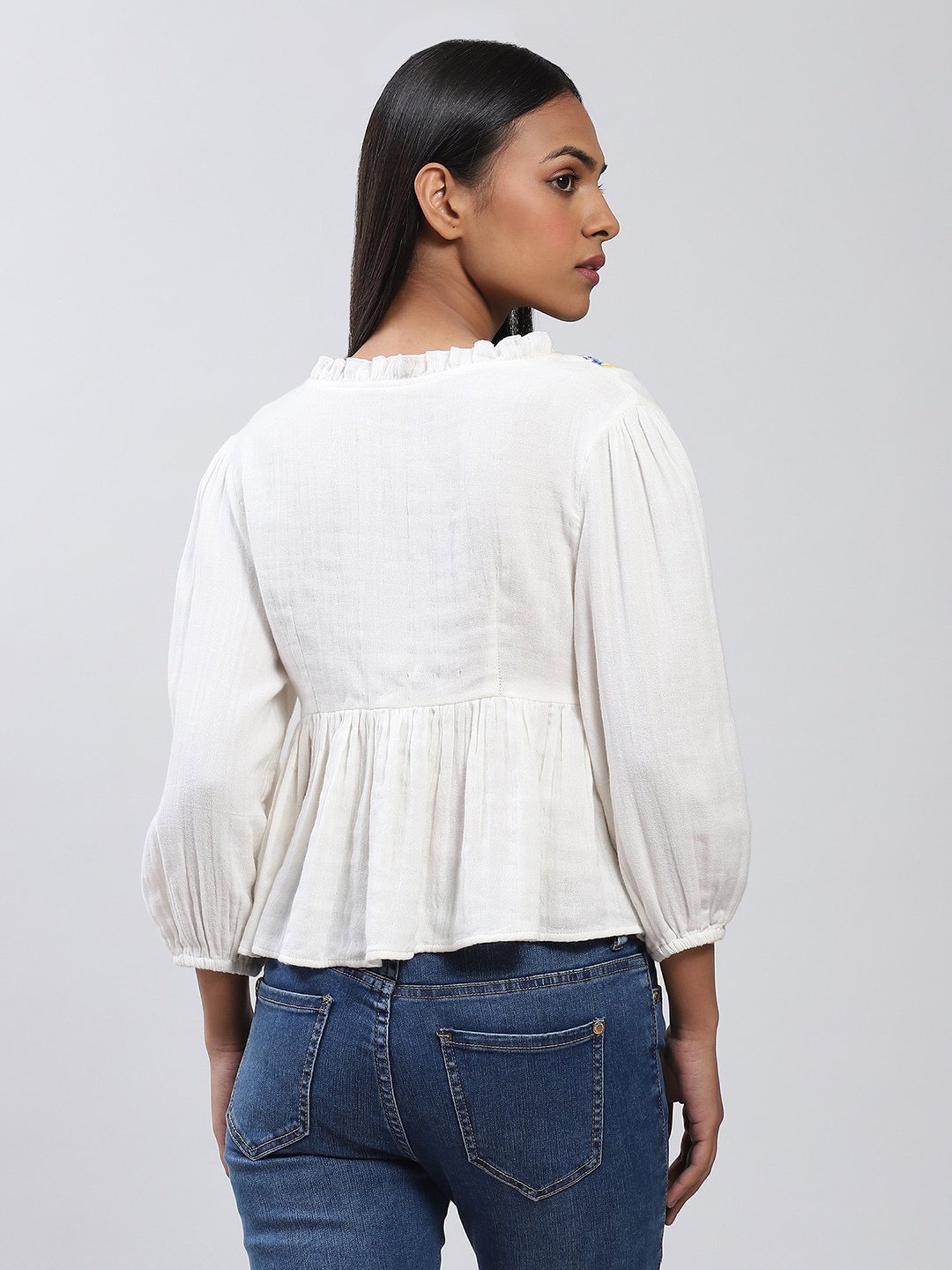 Label Ritu Kumar White Embroidered Top