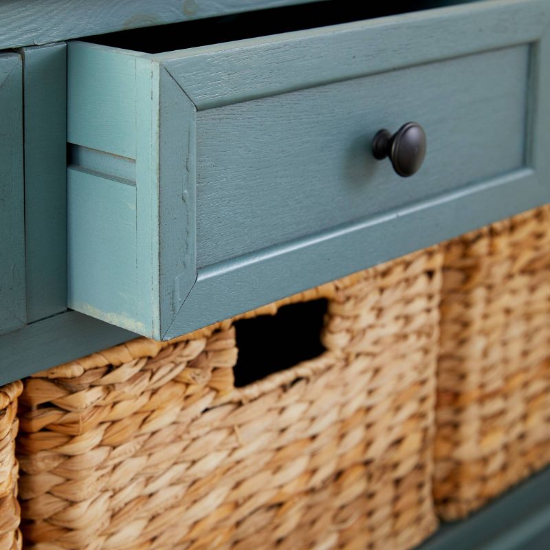 Wood Cabinet with Wicker Storage Basket Drawers Blue - Olivia & May