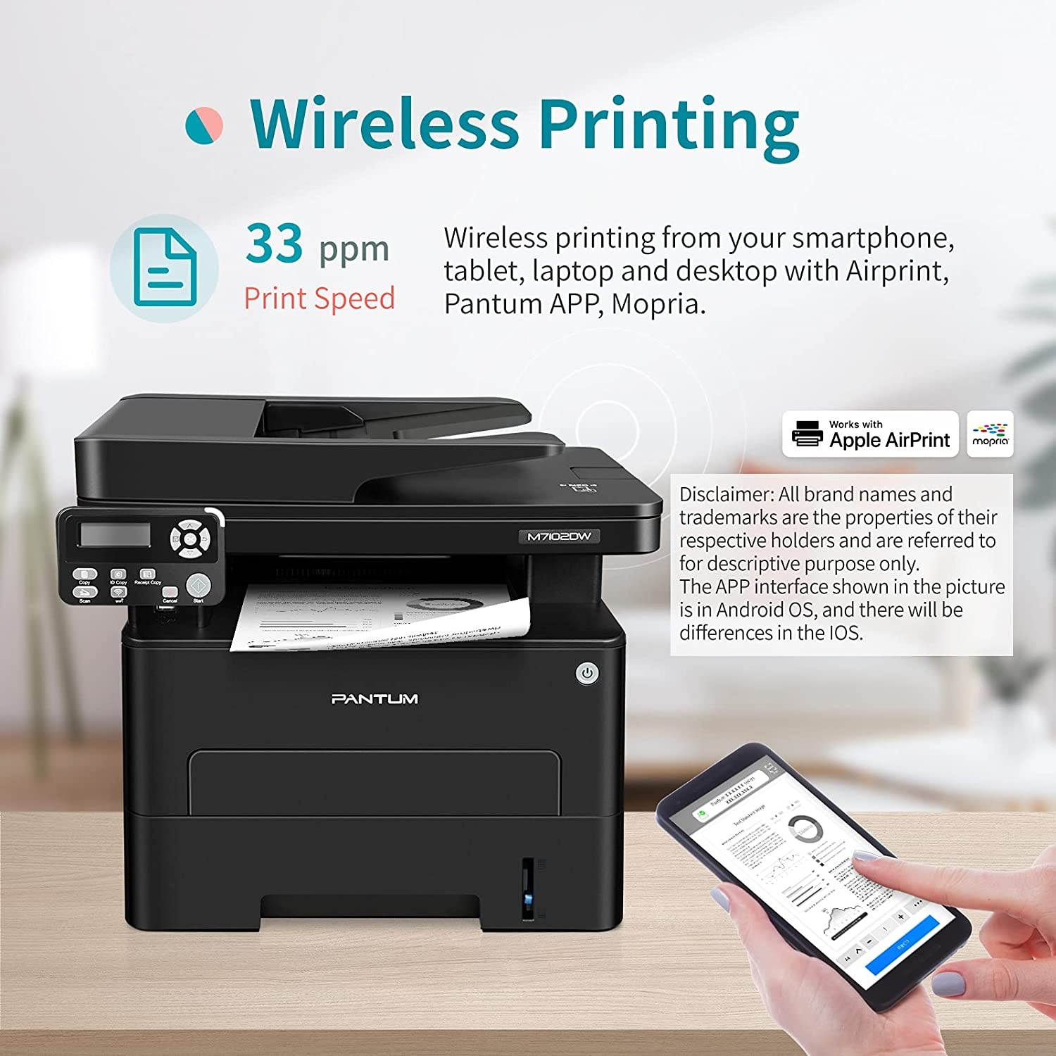 All in One Laser Printer Scanner Copier with ADF, Wireless Multifunction Black and White Laser Printer, Auto Duplex Printing Pantum M7102DW (W5U61A)