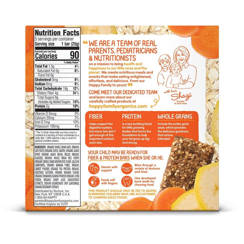 HappyTot Fiber & Protein Organic Bananas and Carrots Soft-Baked Oat Bar - 5ct/0.88oz Each