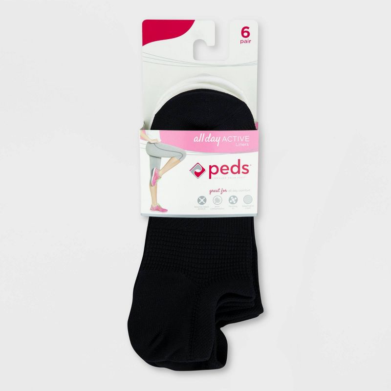 Peds Women's Extended Size All Day Active 6pk Ultra Low No Show Liner Casual Socks - Black/White 8-12