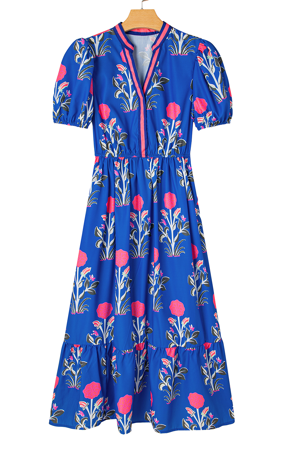 Multicolour Floral Print Split Neck Midi Dress