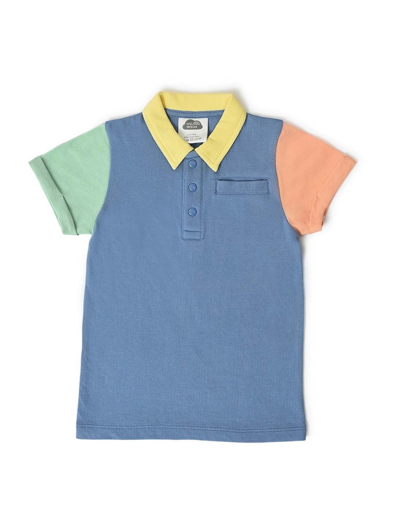 MiArcus Kids Blue & Yellow Cotton Color Block Polo T-Shirt Set