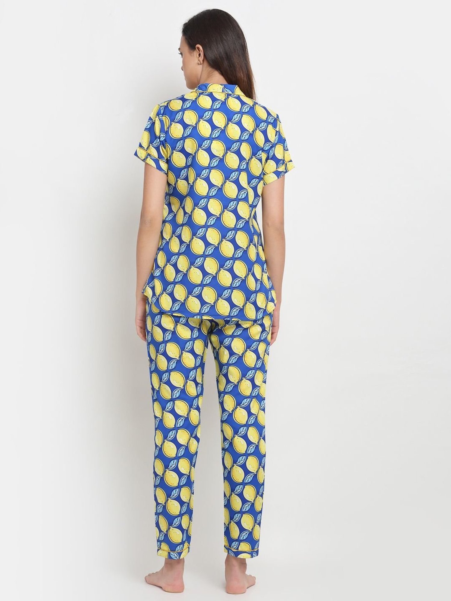 Erotissch Blue & Yellow Printed Shirt Pyjama Set