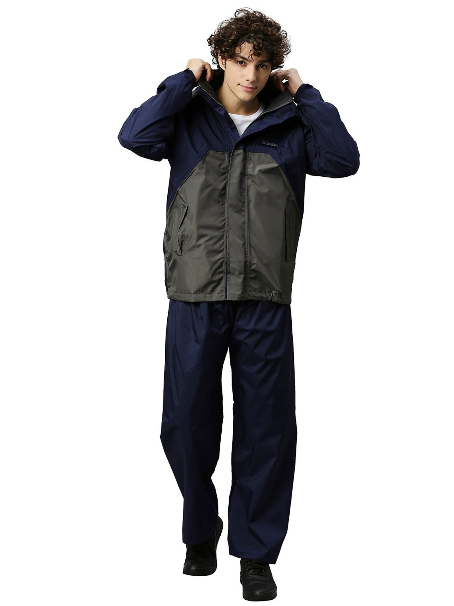 Zeel Navy & Grey Colour-Block Rainwear Jacket