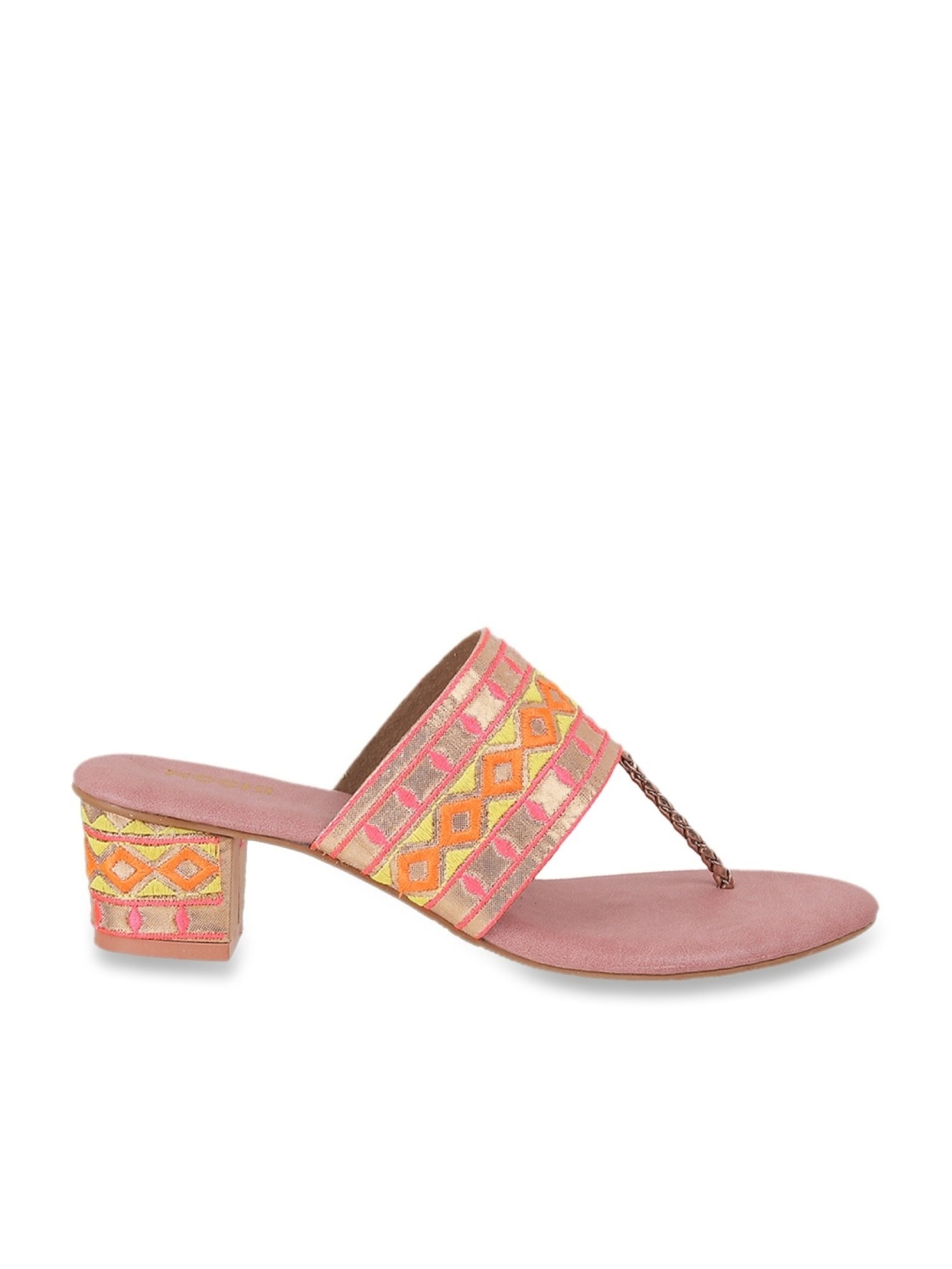 Mochi Women's Rose Gold T-Strap Sandals