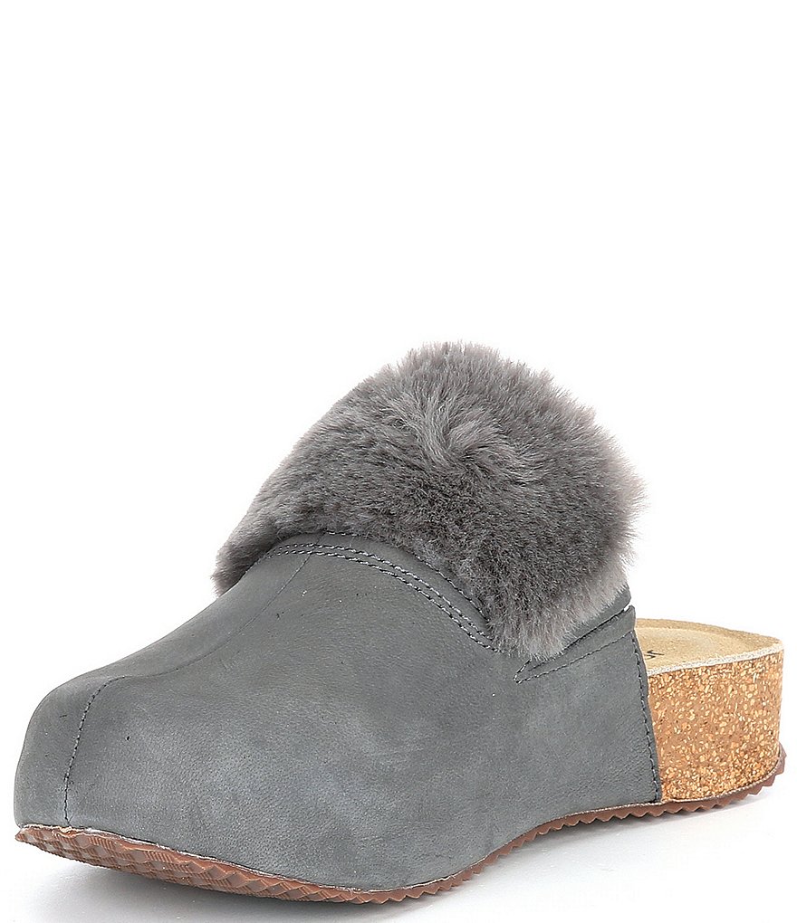 Josef Seibel Tonga 68 Leather Faux Fur Trim Clog Mules