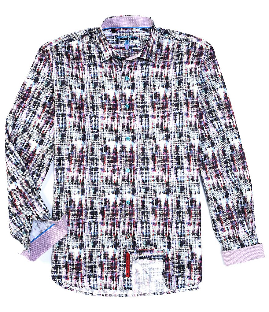 Visconti Multi-Squares Print Long-Sleeve Woven Shirt