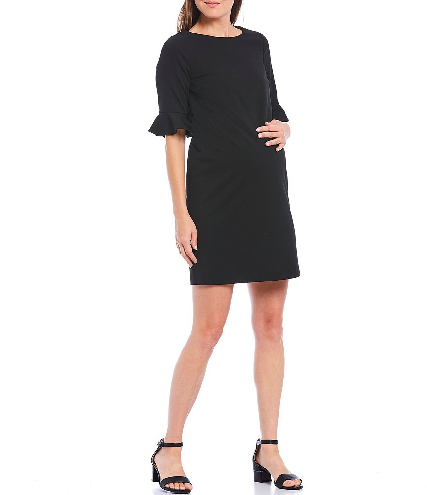 Alex Marie Kacey Ruffle Elbow Short Sleeve Round Neck Maternity Dress