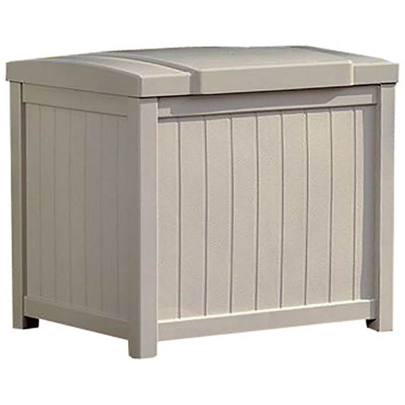 Suncast 22 Gallon Yard and Garden Stay Dry Resin Deck Box, Light Taupe (2 Pack)