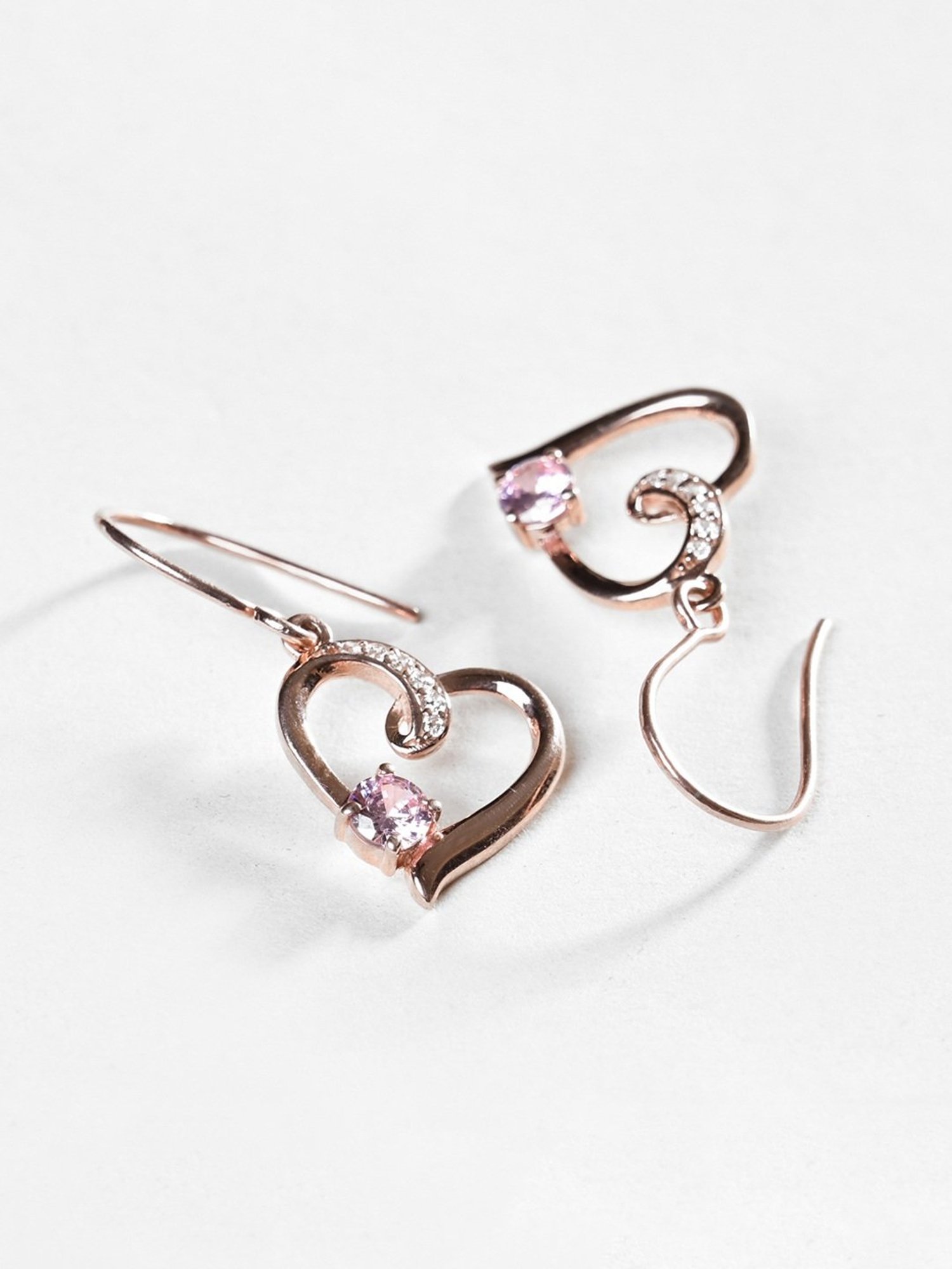 Clara 925 Silver Rose Gold-Plated Swiss Zirconia Pink Heart Dangler Earrings