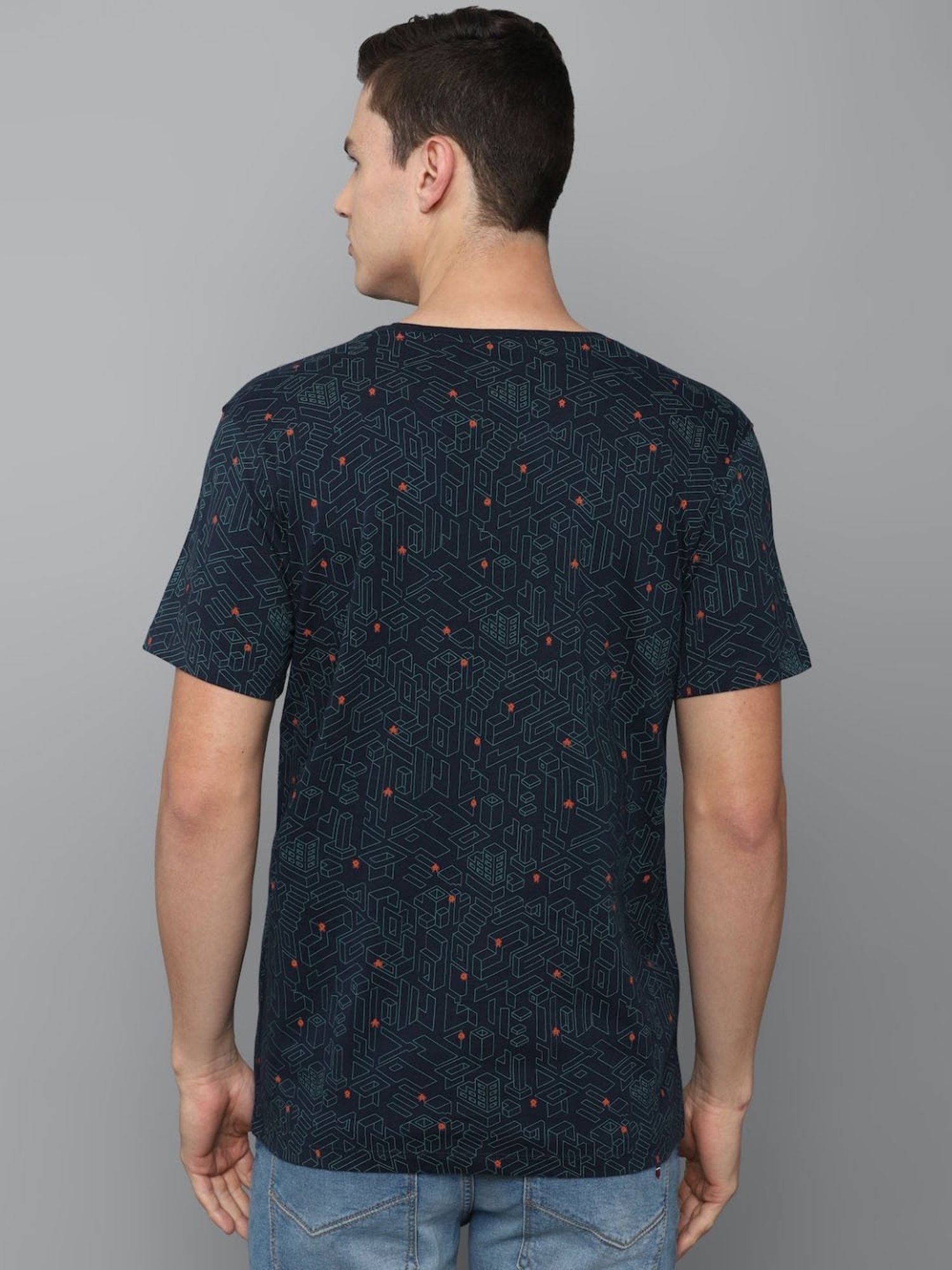 Louis Philippe Jeans Navy Cotton Slim Fit Printed T-Shirt