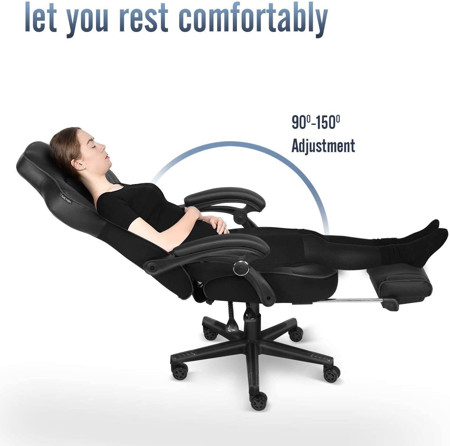 Ergonomic Computer Gaming Chair, PU Leather High Back Office Racing Chairs with Widen Thicken Seat and Retractable Footrest and Lumbar Support Video Game Chair 170 Degree Reclining