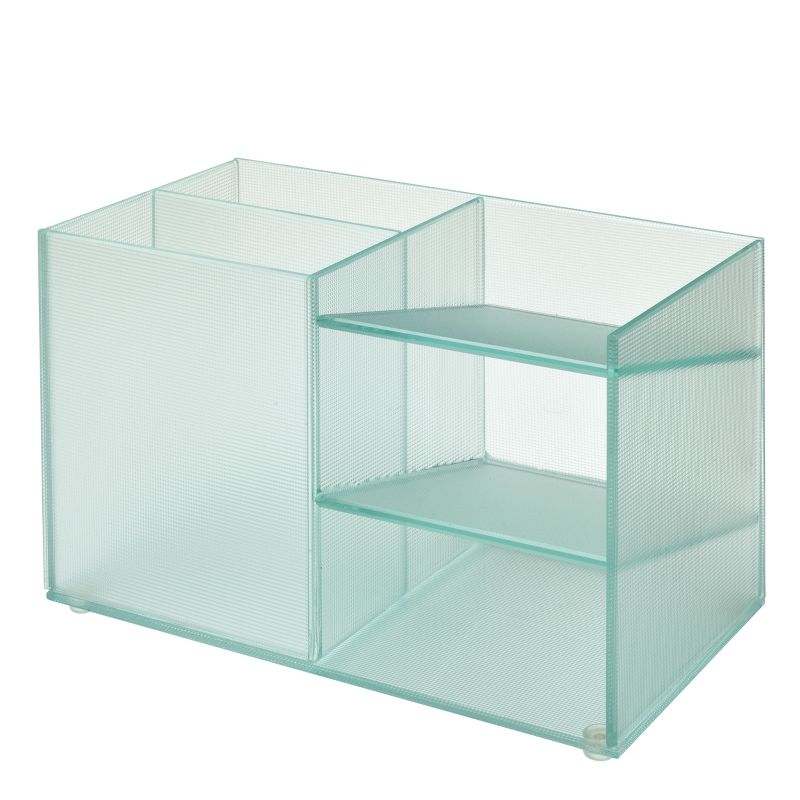Design Ideas Vinestra Desk Supplies Organizer - Striated Glass Office Desktop Organizer - Clear, 6.8" x 3.4" x 3.9"