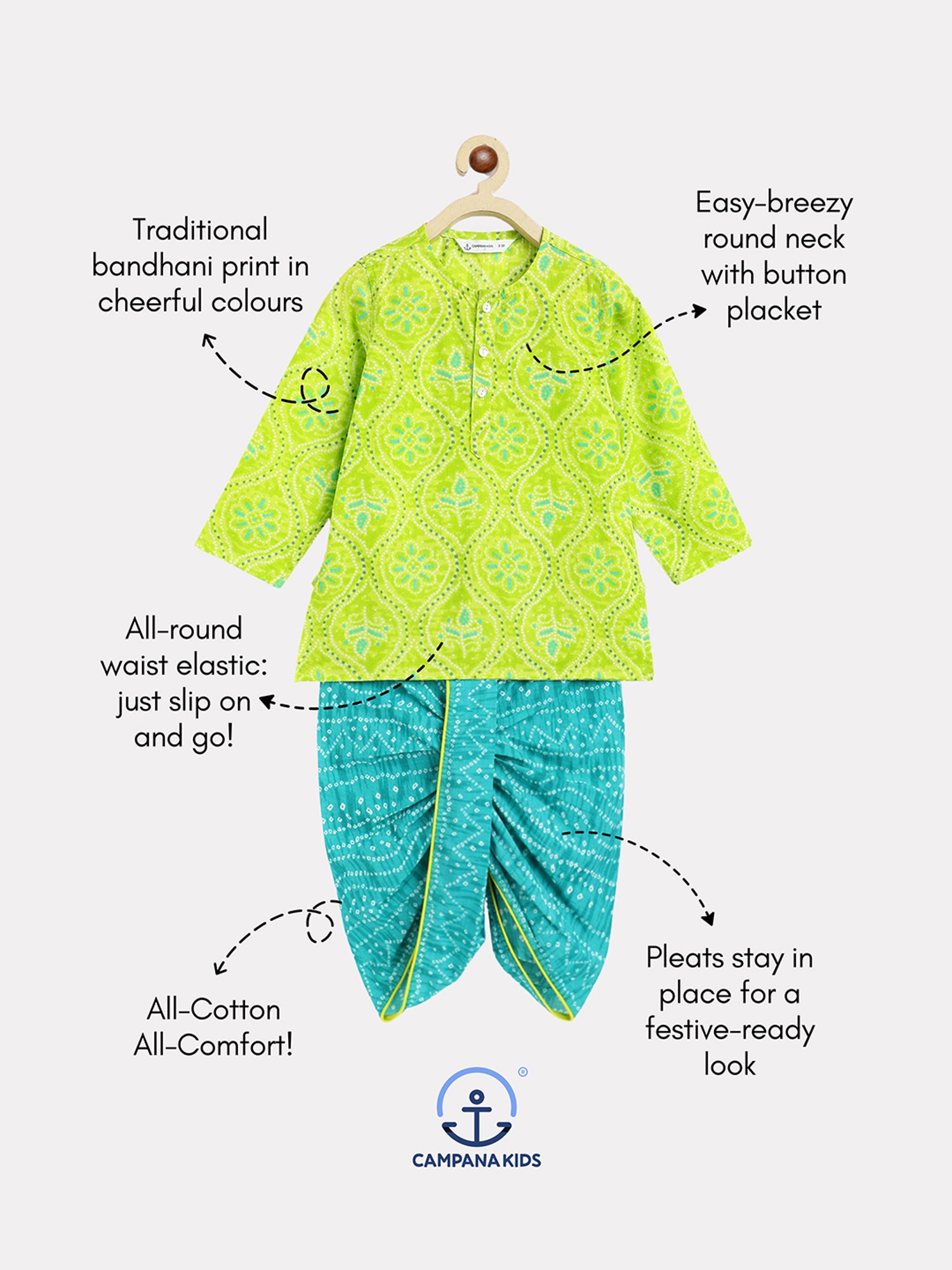 VASTRAMAY Kids Pink & White Floral Print Kurta Set