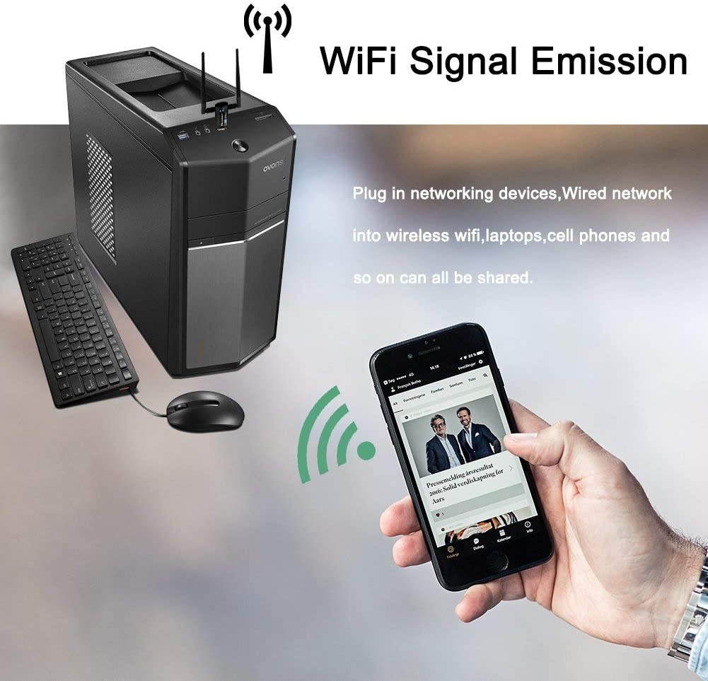 Wireless USB WiFi Adapter, 1200Mbps Dual Band 2.42GHz/300Mbps 5.8GHz/867Mbps High Gain Dual 5dBi Antennas Network WiFi USB 3.0 for Desktop Laptop with Windows 10/8/7/XP, Mac OS X