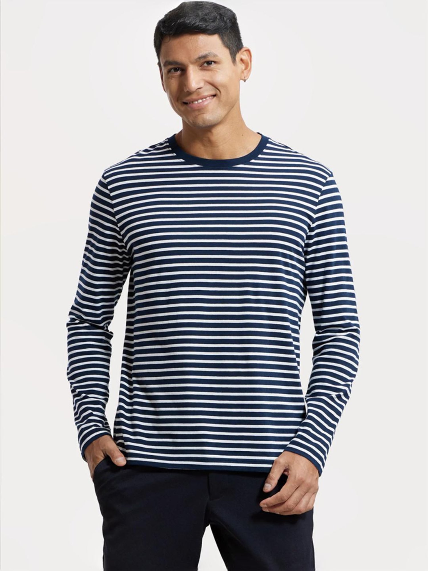 Jockey AM01 Men's Super Combed Cotton Rich Striped Round Neck Full Sleeve T-Shirt