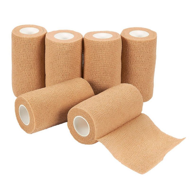 Juvale 6 Pack Self Adhesive Bandage Wraps, Cohesive Tape, Tan Brown, 4 In x 5 Yard