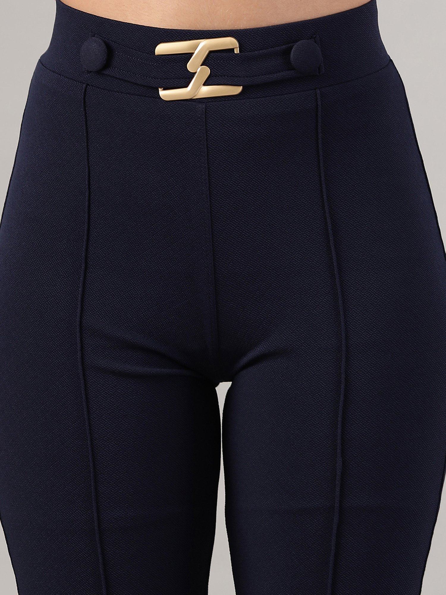 FITHUB Navy Regular Fit High Rise Trousers