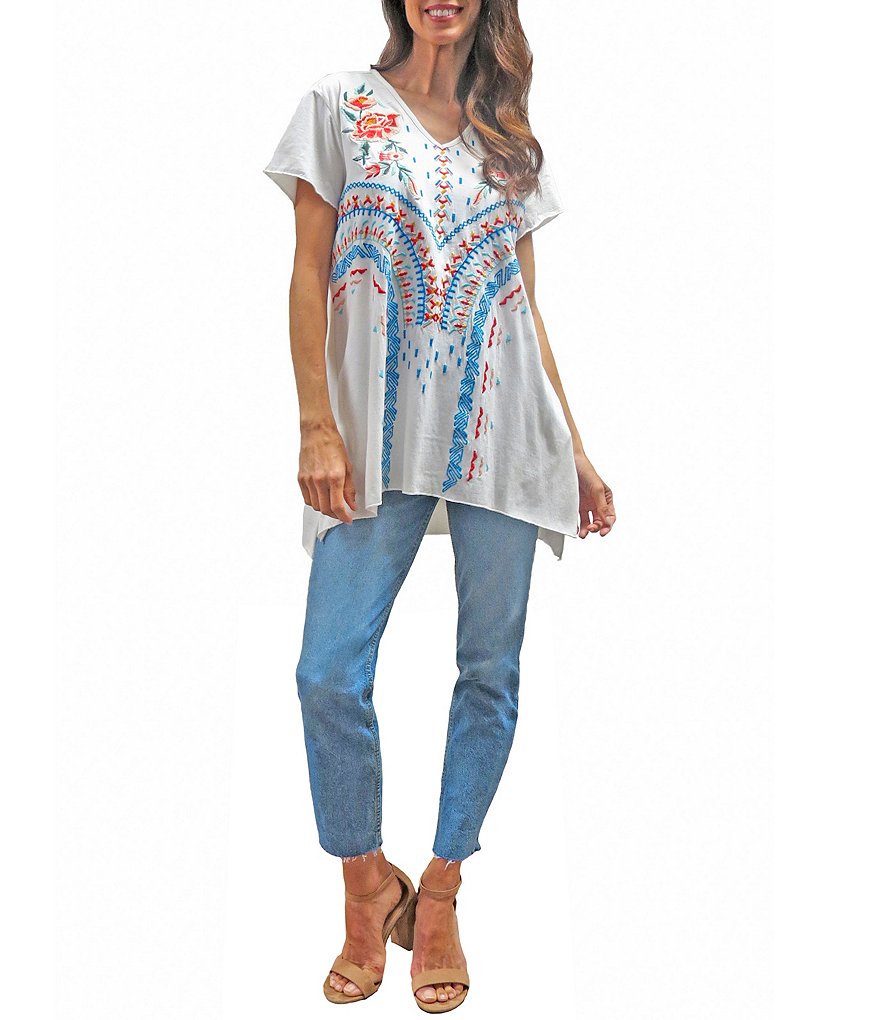 Karyn Seo Rory Vintage Embroidered Knit V-Neck Tunic