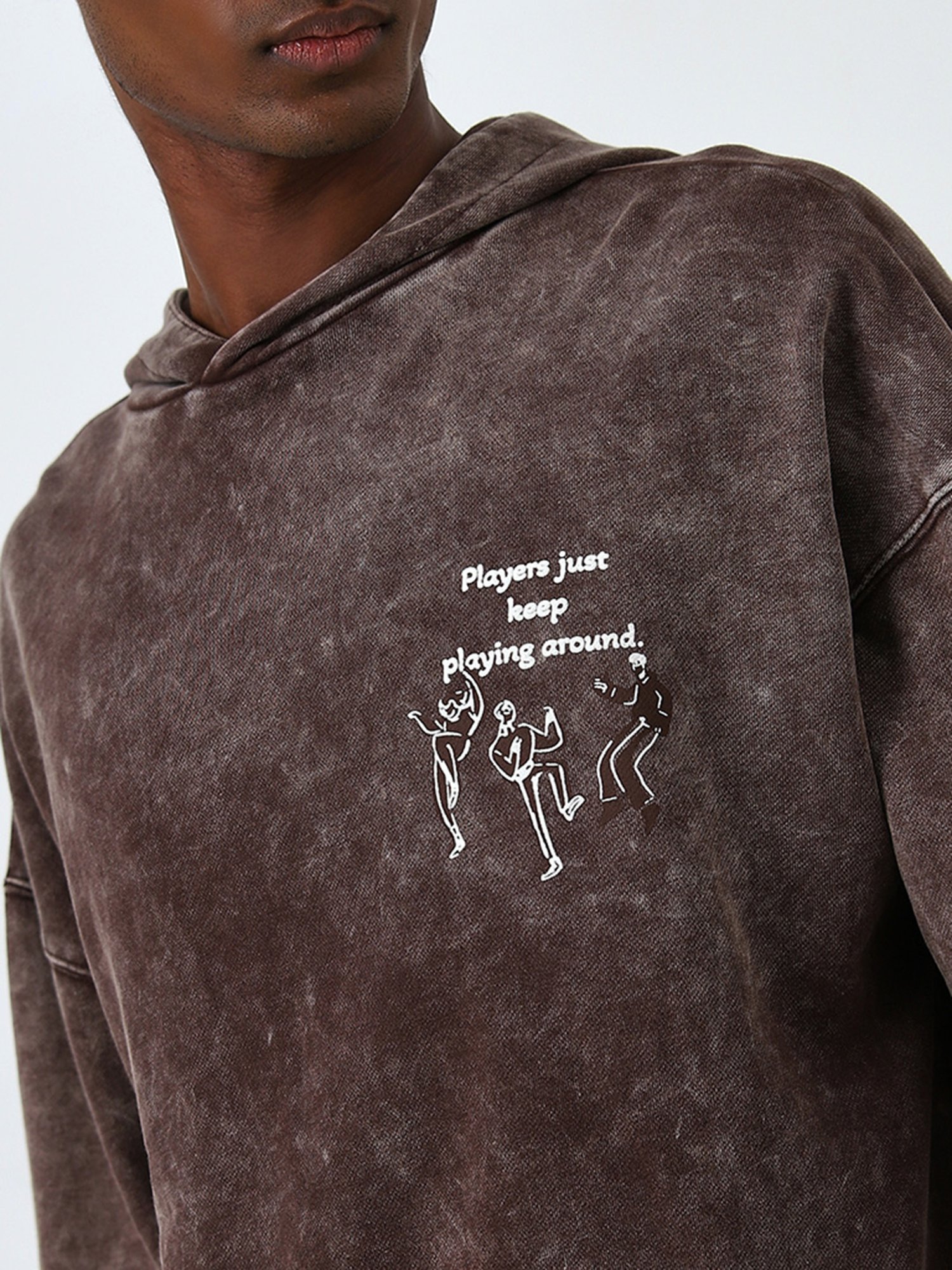 Nuon by Westside Brown Text Design Relaxed-Fit Cotton Sweatshirt