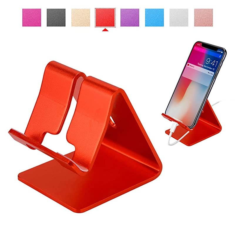 Cell Phone Stand Universal Portable Aluminum Desktop Charger Mount Holder Metal Charging Dock Cradle for Nintendo Switch iPhone Samsung Android Smartphones and Tablets Red