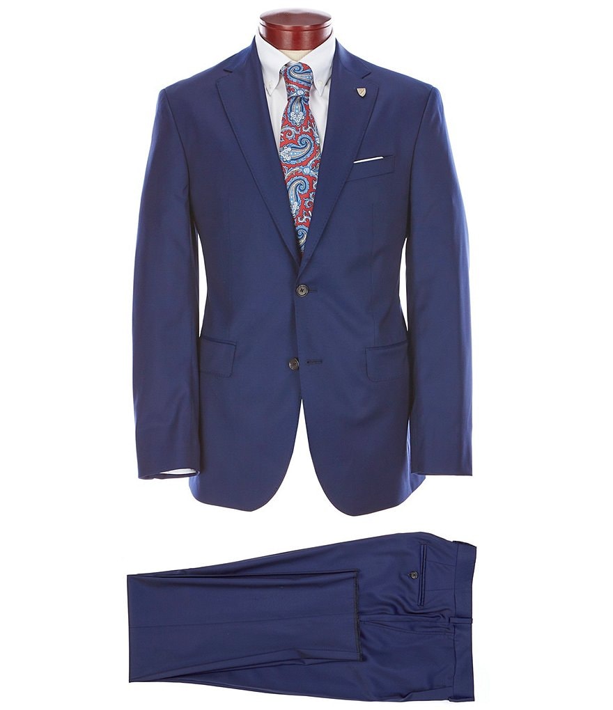 Cremieux Modern Fit Solid Blue Pleated Wool Suit
