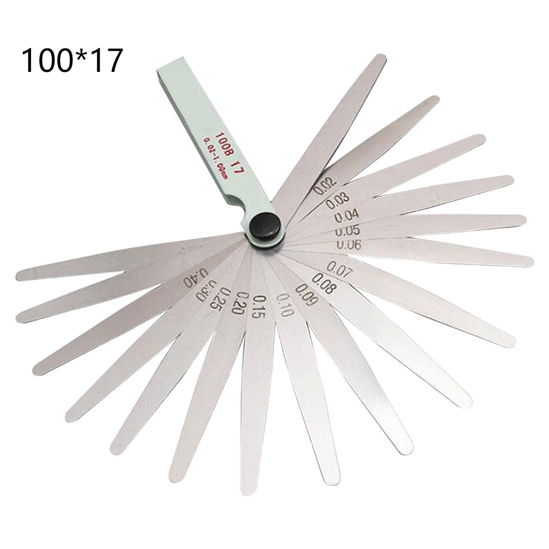 100mm Length Metric Feeler Gauge 17 Blade Gap Filler 0.02-1.00mm Thickness Measurement Layout Tool
