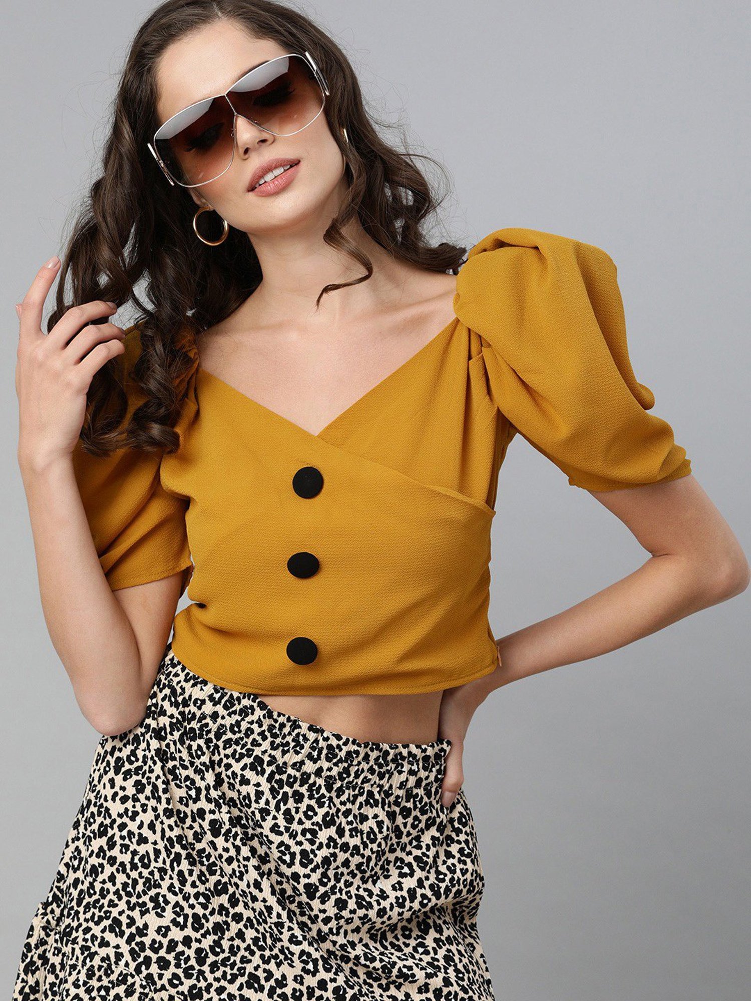 KASSUALLY Mustard Relaxed Fit Crop Top