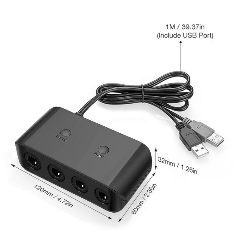 Wii U GameCube Controller Adapter 4 Ports Converter Connection Compatible with Nintendo Wii U Super Smash Bros Brawl and Dolphin PC Windows USB Black