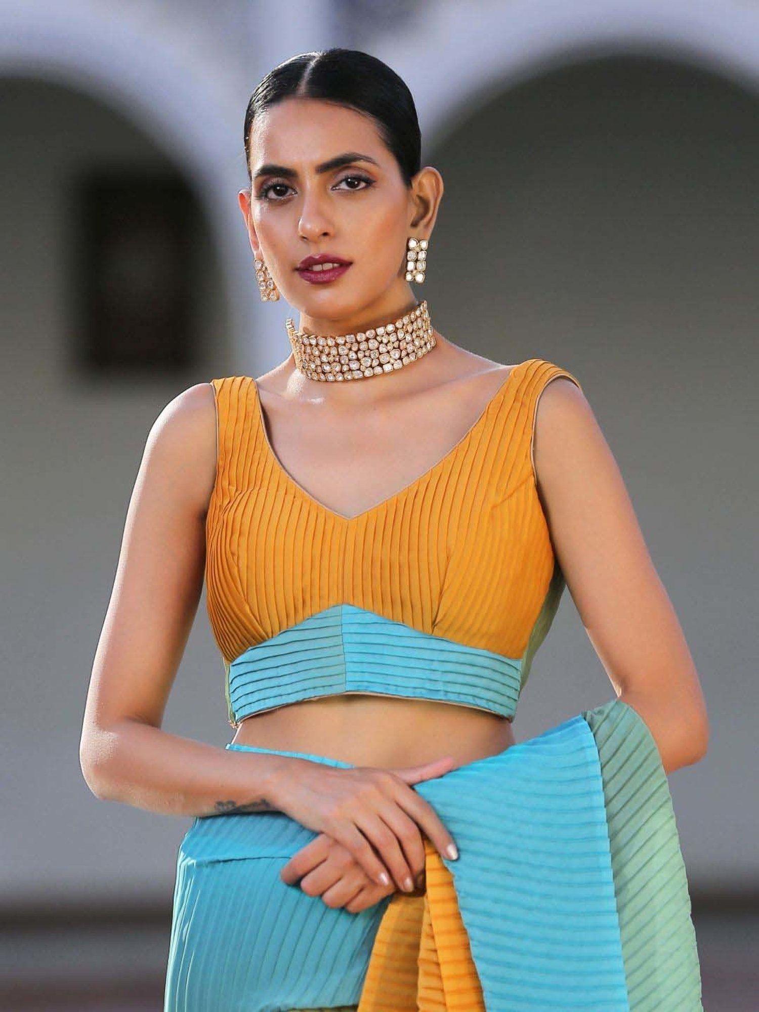 Salwar Studio Red Textured Blouse