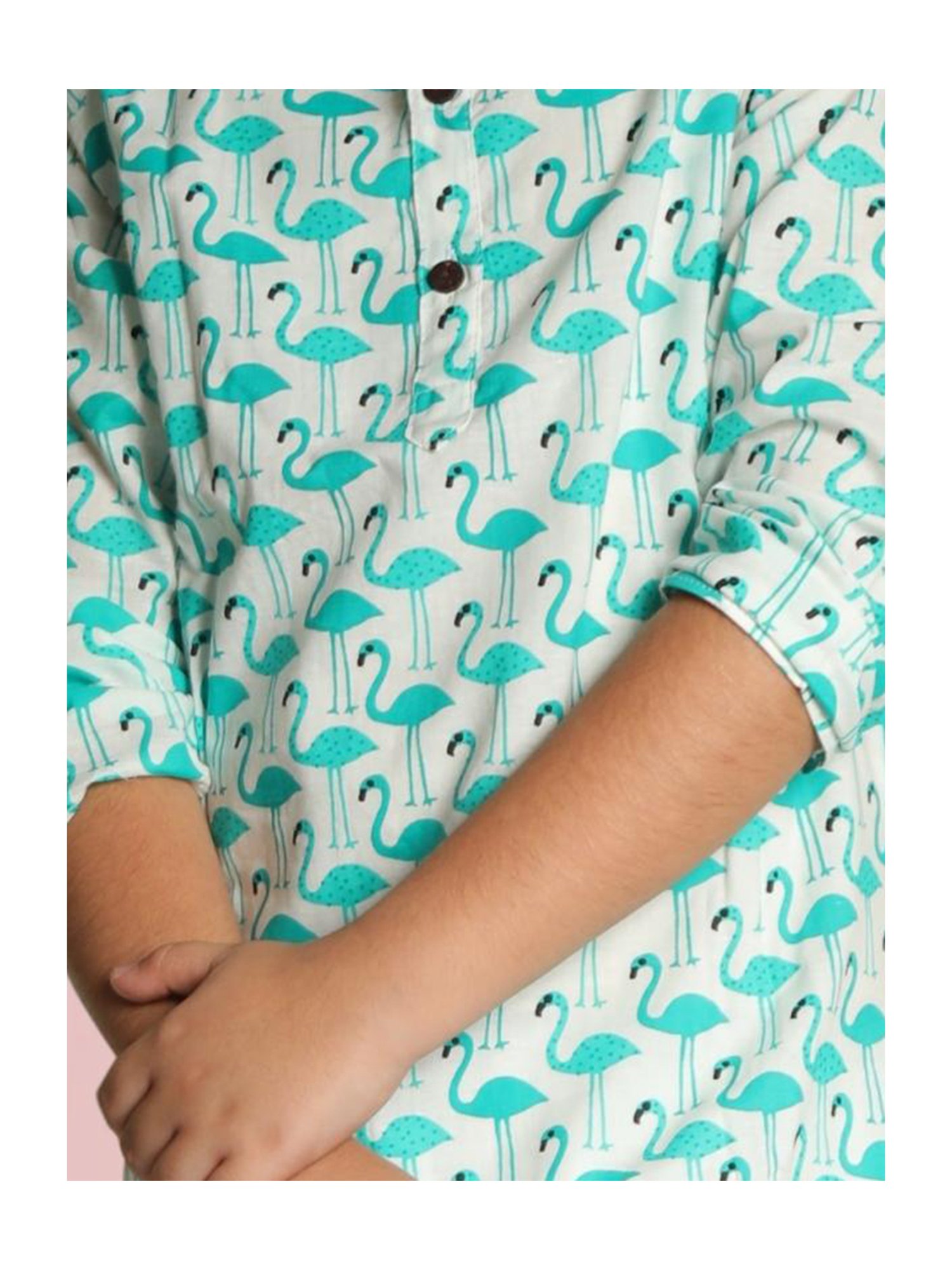Tippy Top Kids Turquoise & White Printed Full Sleeves Kurta with Pyjamas