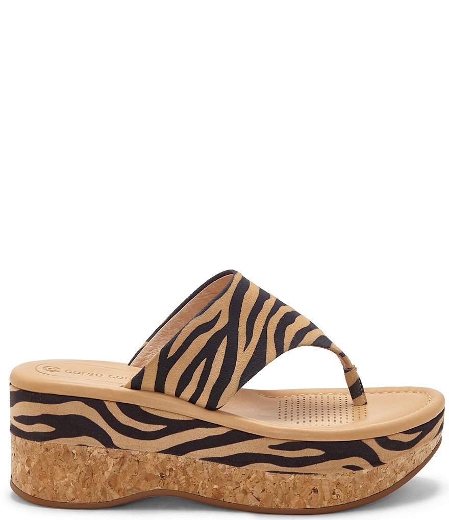 CC Corso Como Arowin Zebra Print Suede Thong Cork Platform Sandals