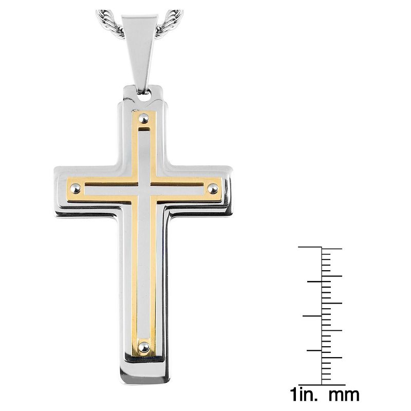 Men's West Coast Jewelry Silvertone and Goldplated Stainless Steel Multiple Layer Cross Pendant