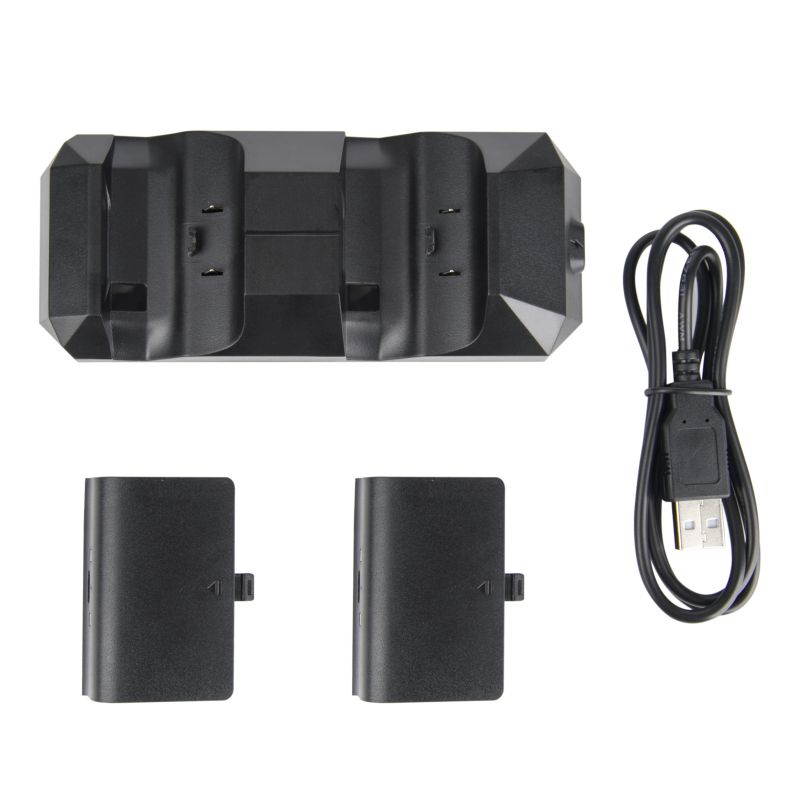 Megadream Xbox One Controller Charger, Dual Docking Station 300mAh Rechargeable Battery Pack & Charge Cable & Charging / Charged LED Indicator for Xbox One, Xbox One Slim, Xbox One X - Black