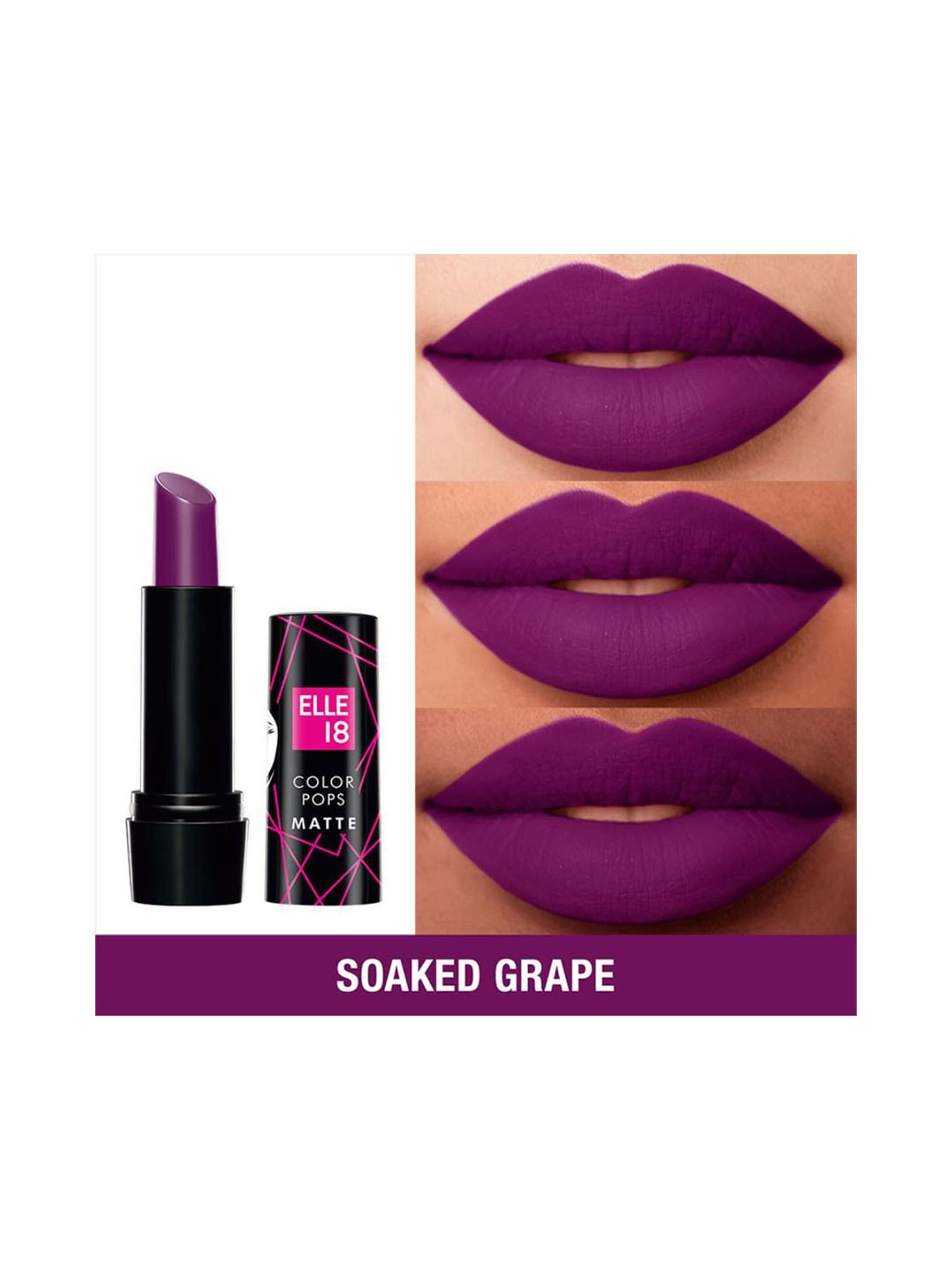 Elle 18 Color Pops Matte Lipstick W16 Soaked Grape - 4.3 gm