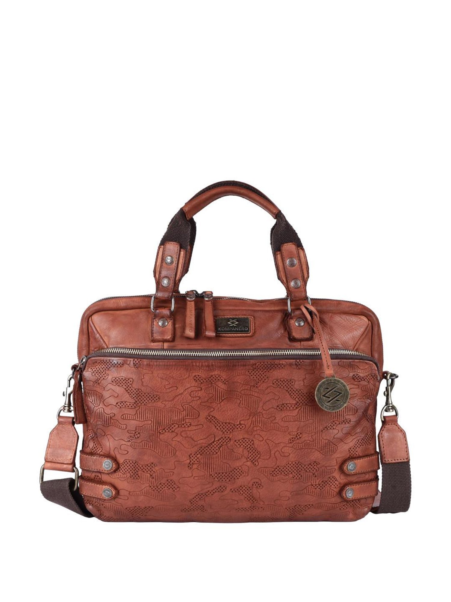 KOMPANERO Garrison Tan Textured Laptop Messenger Bag