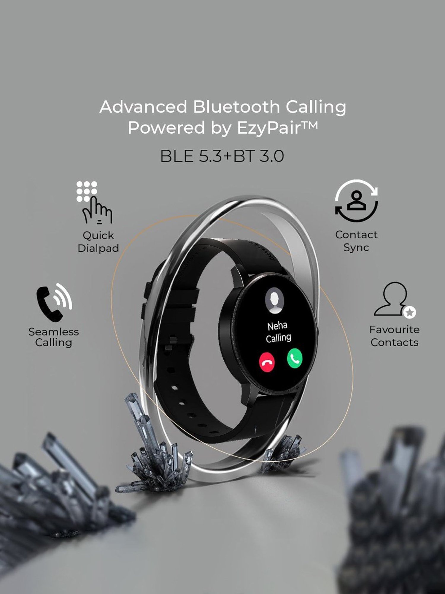 beatXP Vector BT Calling Smartwatch with 1.30 inch HD Display & Rotary Crown (Black)