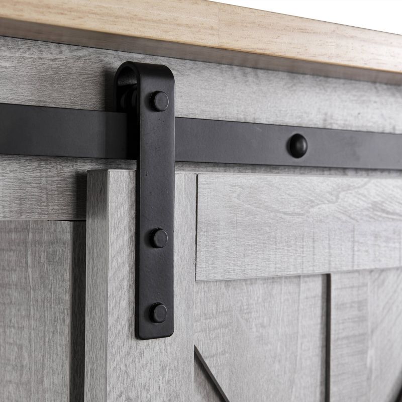 33" Sliding Door Kitchen Cart with Wood Top Saw Cut White - Home Essentials