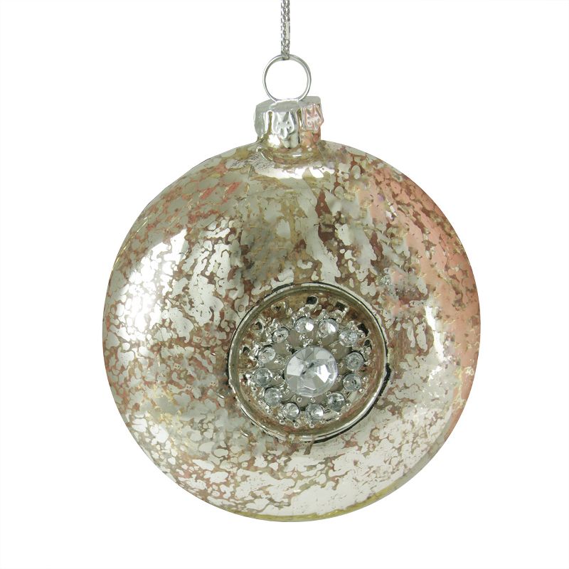 Ganz 3.5" Silent Luxury with Gem Snowflake Medallion Glass Disk Christmas Ornament - Silver