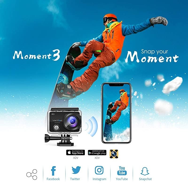 Moment 3 4K Action Camera w Gopro Compatible Carrying Case Remote Control 16MP Sony Sensor 30M Waterproof Camera w Gopro Compatible Accessories 2 Batteries 170&deg; Ultra Wide Angle