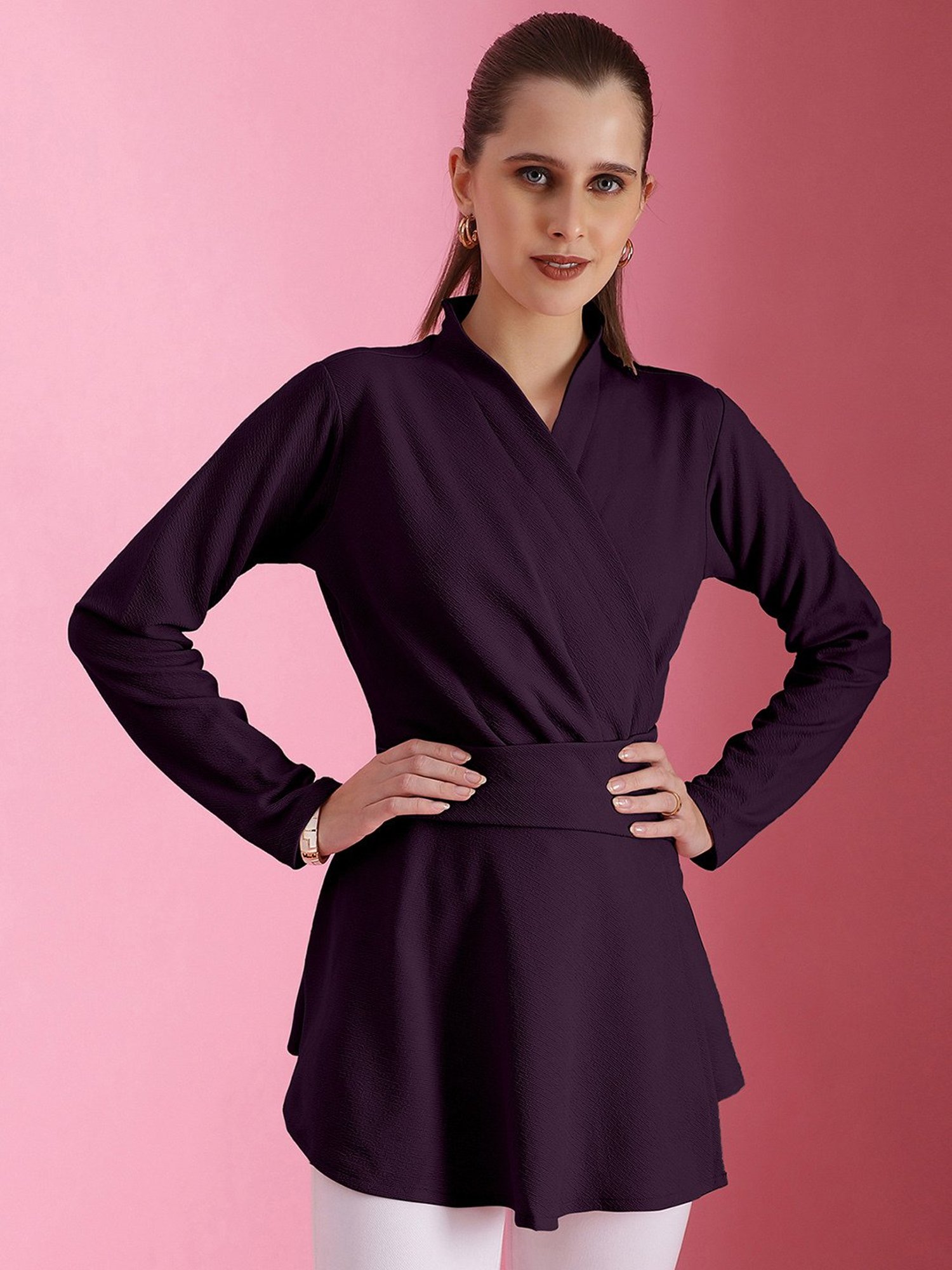 SELVIA Dark Purple Regular Fit Top