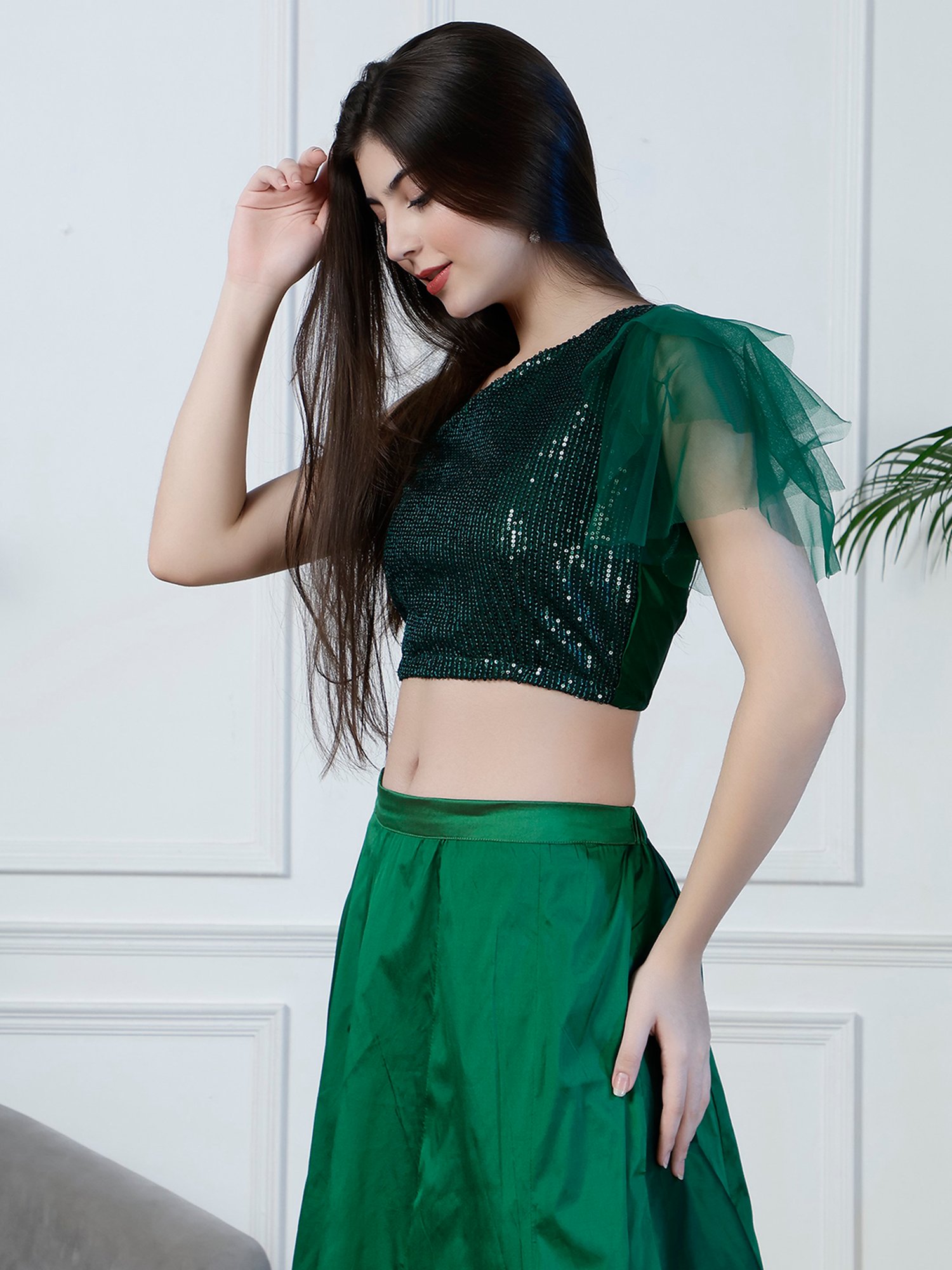 NEUDIS Green Embellished Crop Top