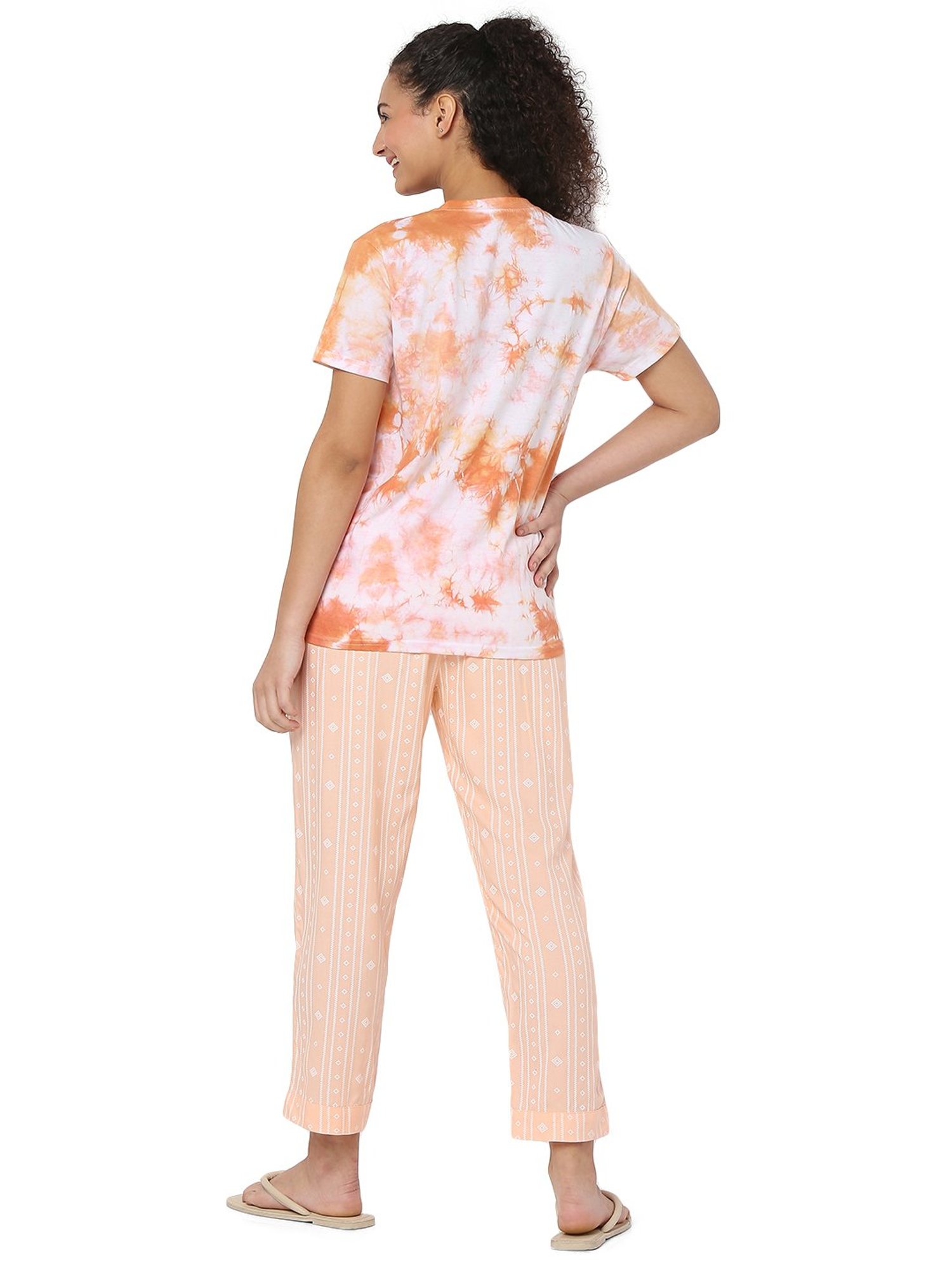 Smarty Pants Orange & Peach Tie - Dye T-Shirt With Pyjamas