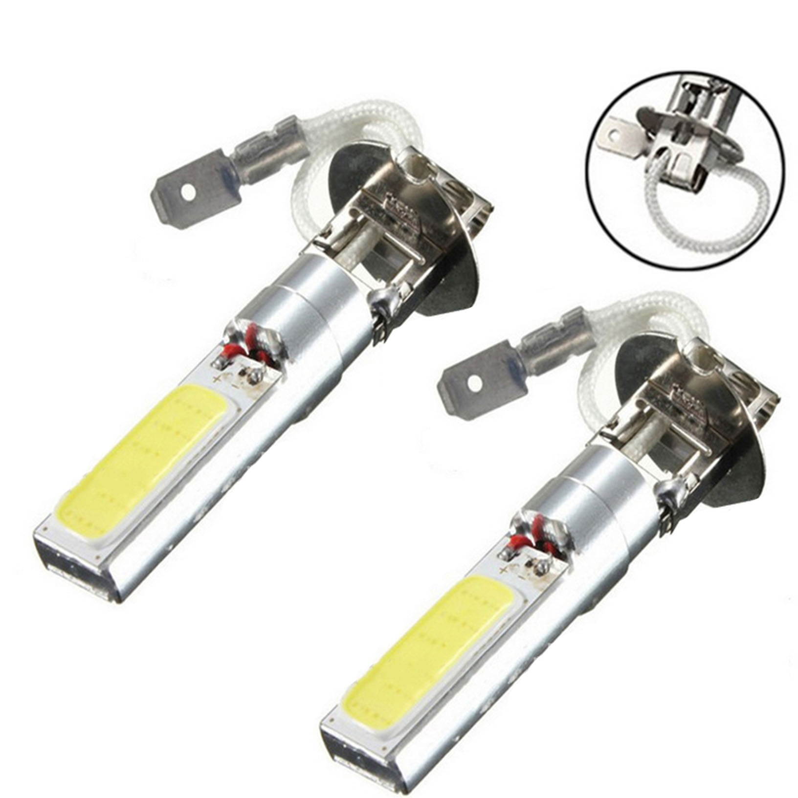 2Pack High Power H3 100W COB LED Xenon Pure White Fog Light SMD Car Bulb 6000K