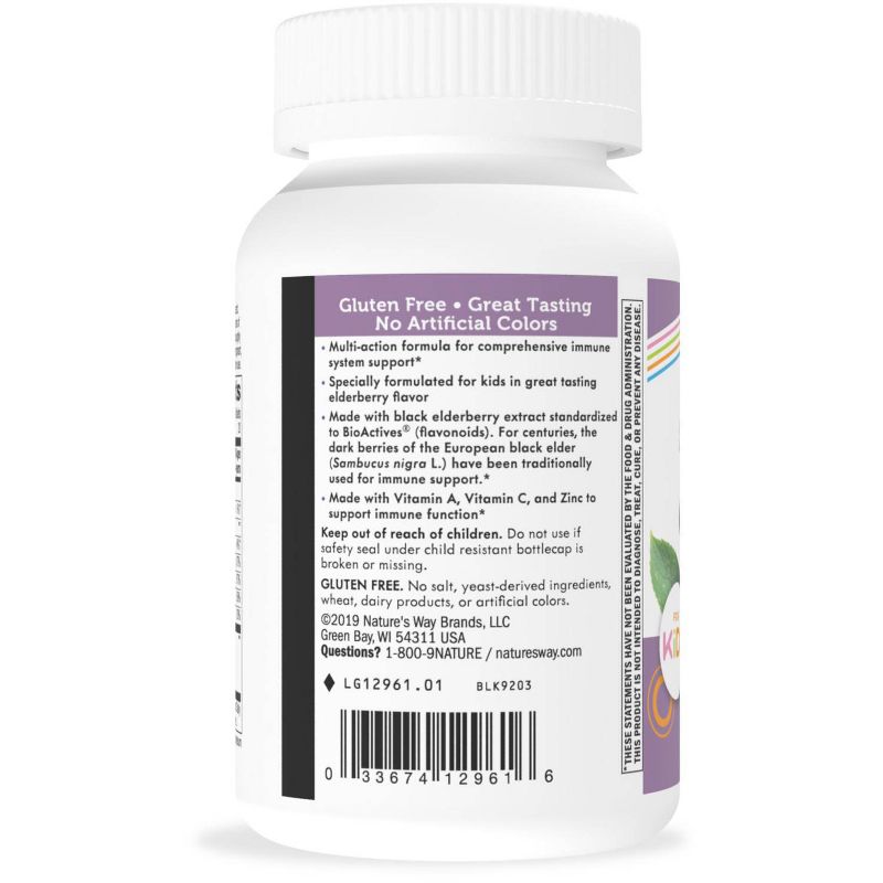 Nature's Way Sambucus Elderberry Kids Chewable Tablets with Vitamin A, Vitamin C & Zinc – 40ct