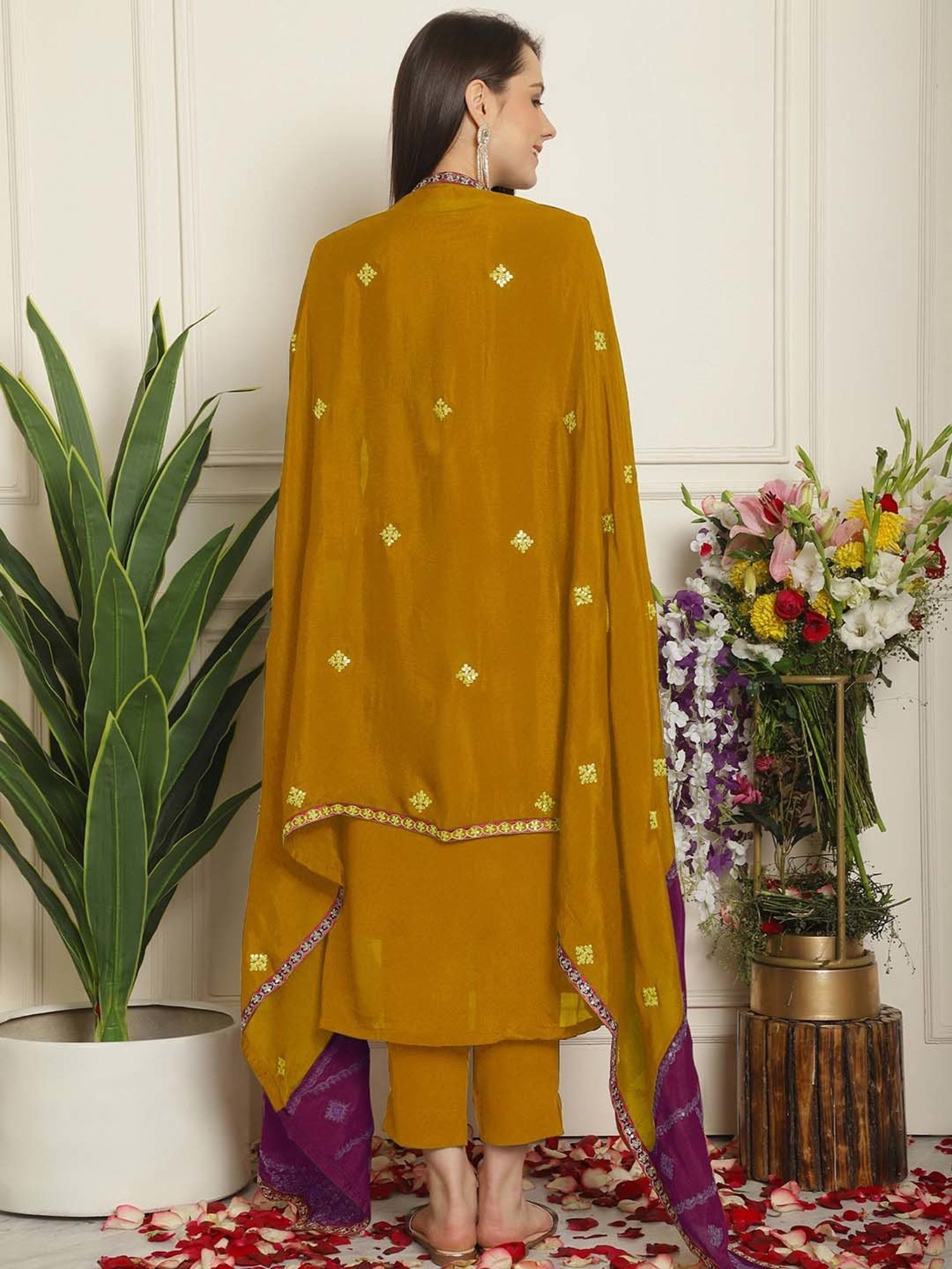 Stylee LIFESTYLE Mustard Embroidered Unstitiched Dress Material