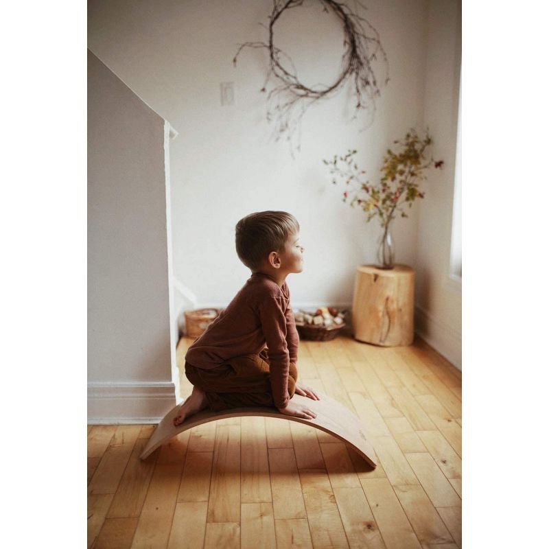 Kinderfeets Multipurpose Kinderboard LITE Wood Rocking Curved Wobble Balance Board Toy for Toddlers, Kids, and Adults, Natural Beechwood